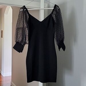 NWOT Hidden Brand vneck mini bodycon dress with Swiss dot puff sleeve low back